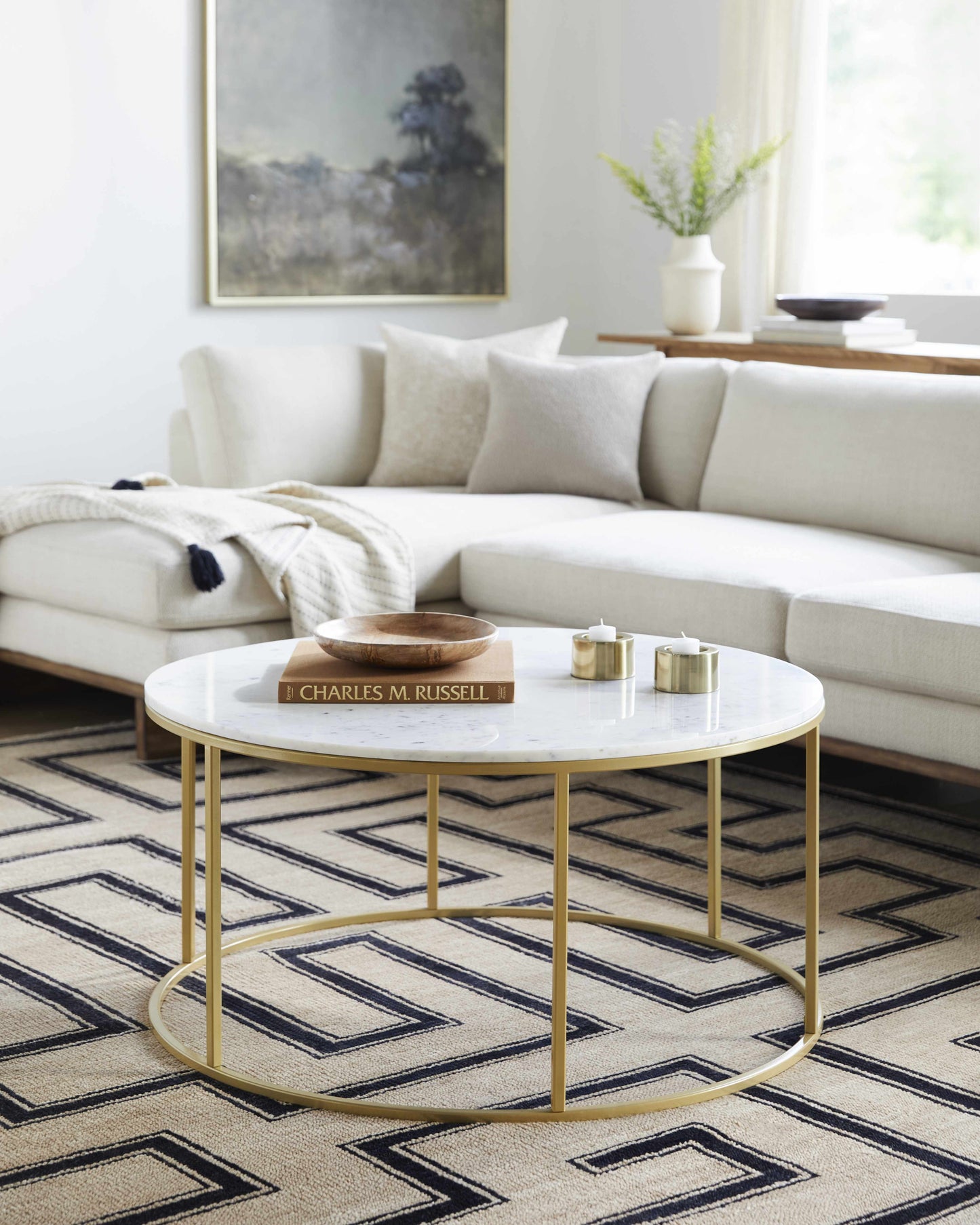 Taminango White Marble Gold Frame Coffee Table
