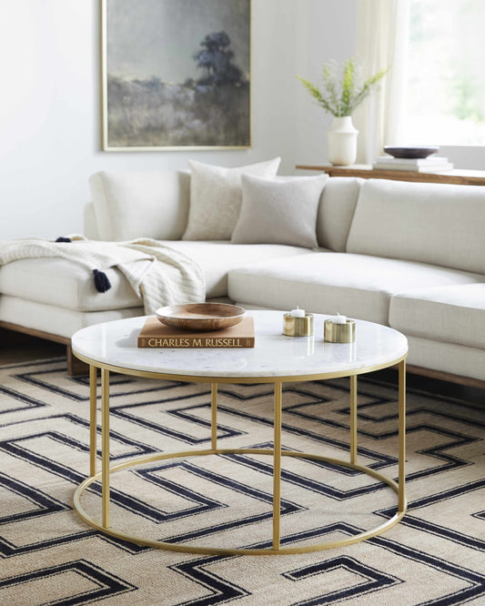 Taminango White Marble Gold Frame Coffee Table