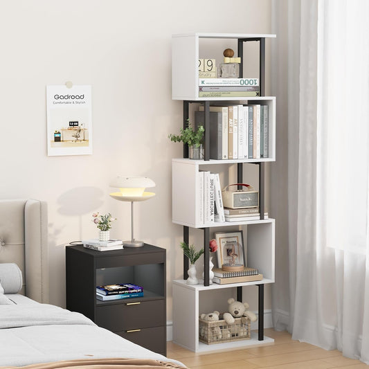 Five Tier Bookshelf White Bookcase Living Room Furniture